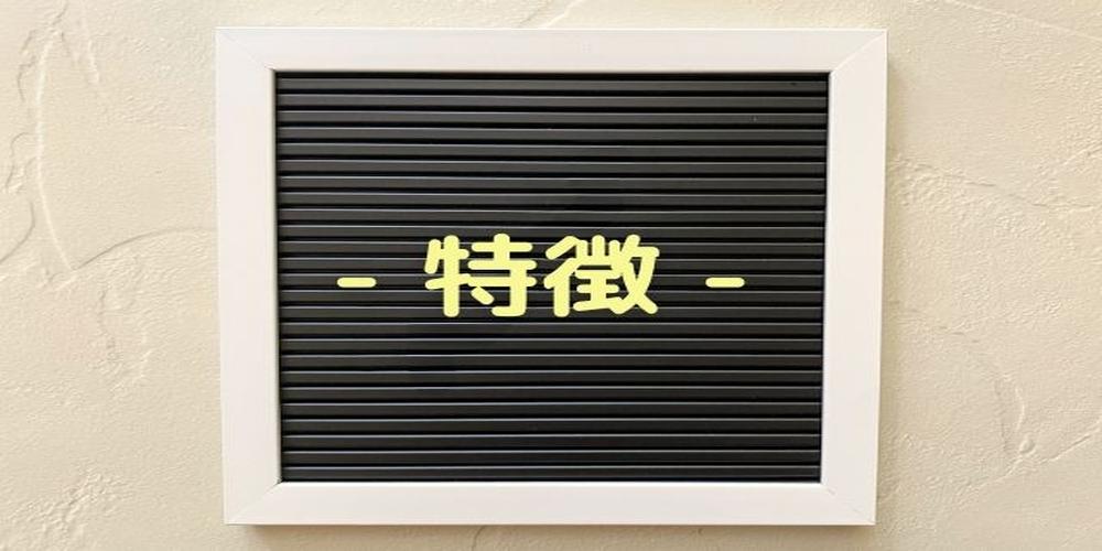 「特徴」と書かれた黒板風プレートが壁に掛けられている画像